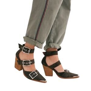 Jeffrey Campbell x Free People Western Hendrix Chunky Heels Green Suede size 7
